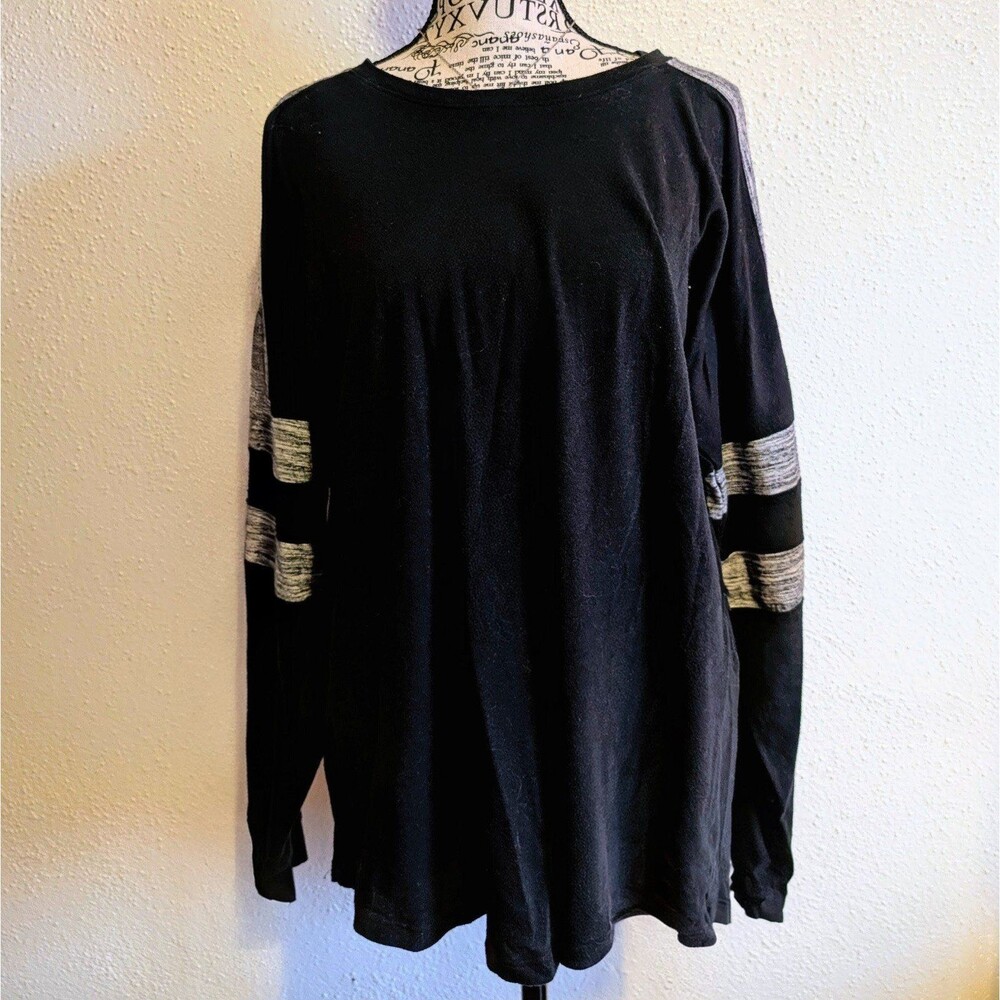 VS PINK Oversized Black And Grey  Collegiate Color Block Jersey Tee